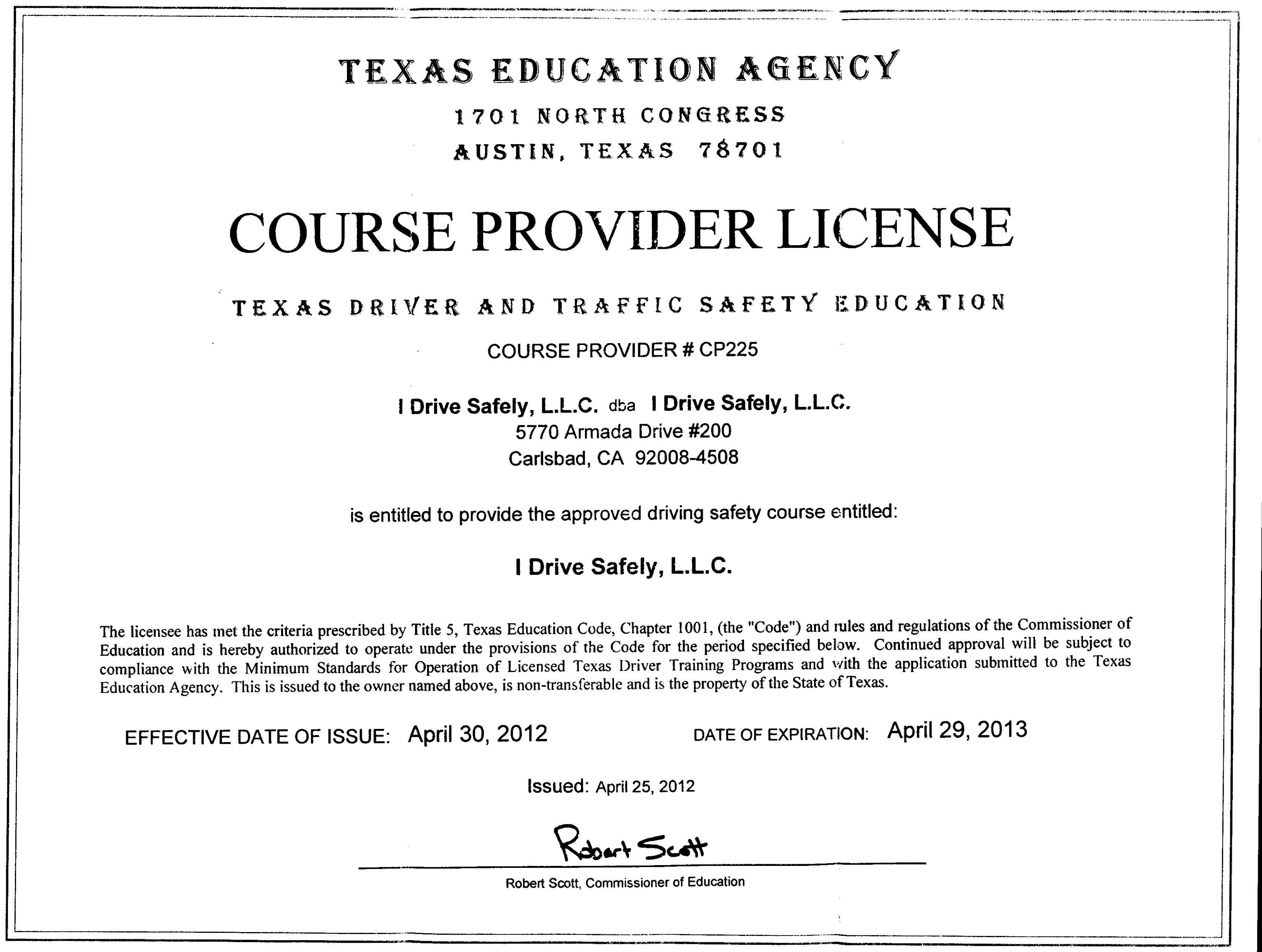 Texas Defensive Driving Course TEA Approved Certificate