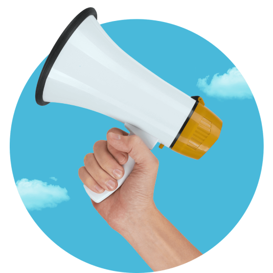 Hand holding a megaphone